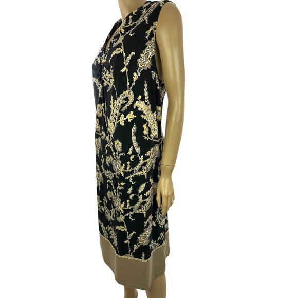 Liz Claiborne 1X Sheath Dress Sleeveless V-Neck Black w Brown/Beige Design - Picture 2 of 4